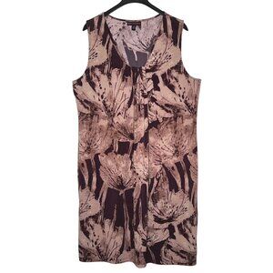 Dana Buchman XL Sleeveless Floral Printed Dress Brown Beige Comfortable Y2K